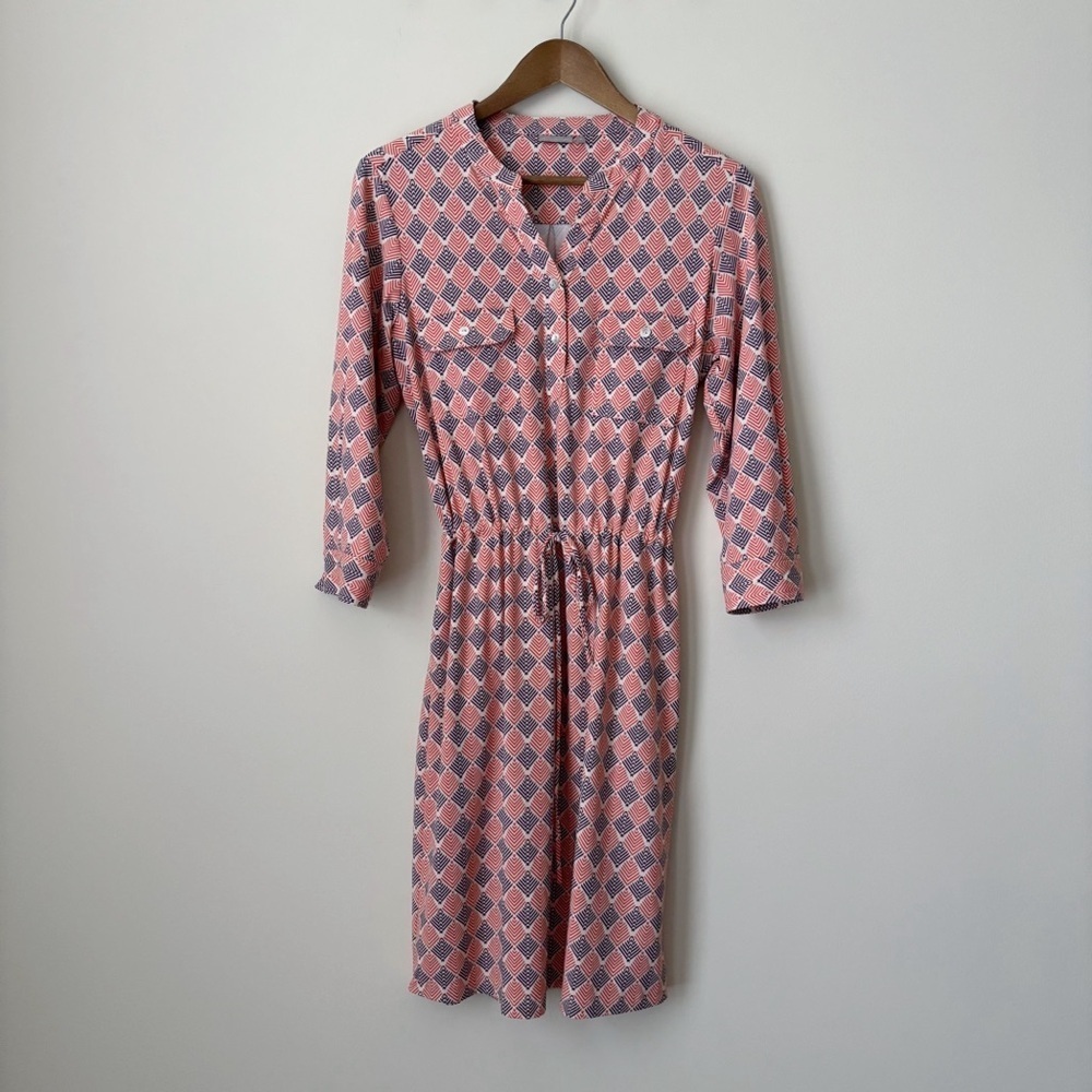 Ellie Kai Retro Print Drawstring Waist Paige Dress Sz 6 Classic Office